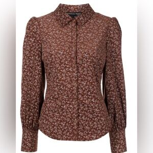 New*Veronica Beard More Shirt Puff Sleeve Button Down Corduroy~SMALL~nutmeg flor